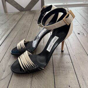 Jimmy Choo Livvi 85 Two-tone Leather Sandals Heels White Black
